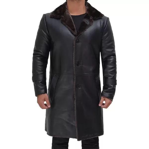 imageBlingsoul Black Trench Coat Men  Winter Shearling Long Leather Jackets For MenBlack  Chandler Shearling Coat