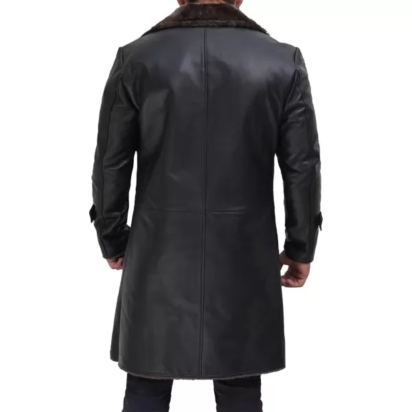 imageBlingsoul Black Trench Coat Men  Winter Shearling Long Leather Jackets For MenBlack  Chandler Shearling Coat