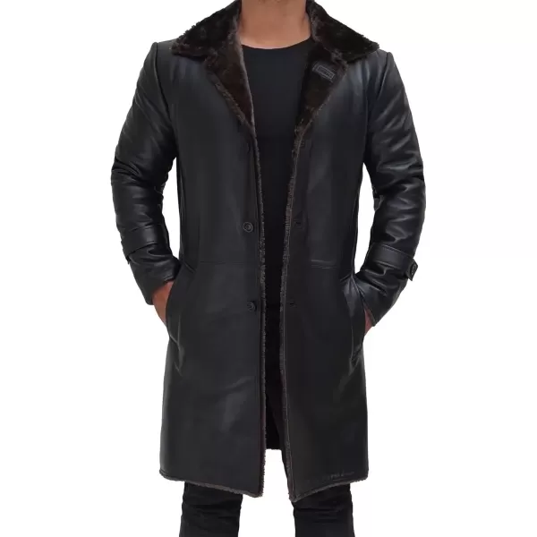 imageBlingsoul Black Trench Coat Men  Winter Shearling Long Leather Jackets For MenBlack  Chandler Shearling Coat