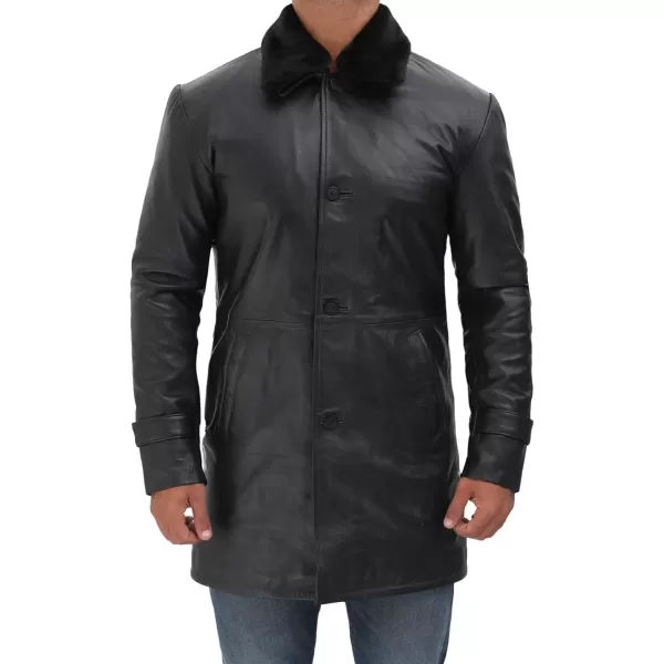 imageBlingsoul Black Trench Coat Men  Winter Shearling Long Leather Jackets For MenBlack  Delta Shearling Coat