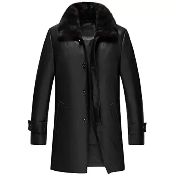 imageBlingsoul Black Trench Coat Men  Winter Shearling Long Leather Jackets For MenBlack  Delta Shearling Coat