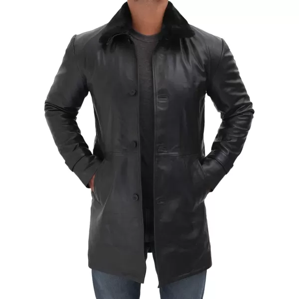 imageBlingsoul Black Trench Coat Men  Winter Shearling Long Leather Jackets For MenBlack  Delta Shearling Coat