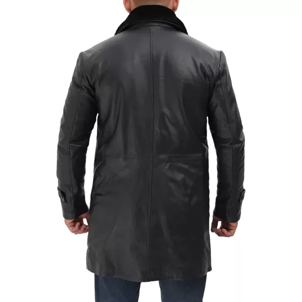 imageBlingsoul Black Trench Coat Men  Winter Shearling Long Leather Jackets For MenBlack  Delta Shearling Coat