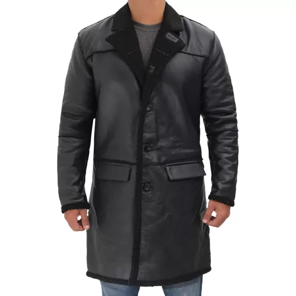 imageBlingsoul Black Trench Coat Men  Winter Shearling Long Leather Jackets For MenBlack  Rockville Shearling Coat