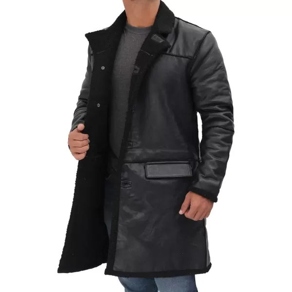 imageBlingsoul Black Trench Coat Men  Winter Shearling Long Leather Jackets For MenBlack  Rockville Shearling Coat