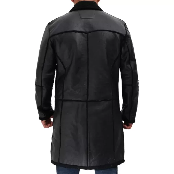 imageBlingsoul Black Trench Coat Men  Winter Shearling Long Leather Jackets For MenBlack  Rockville Shearling Coat