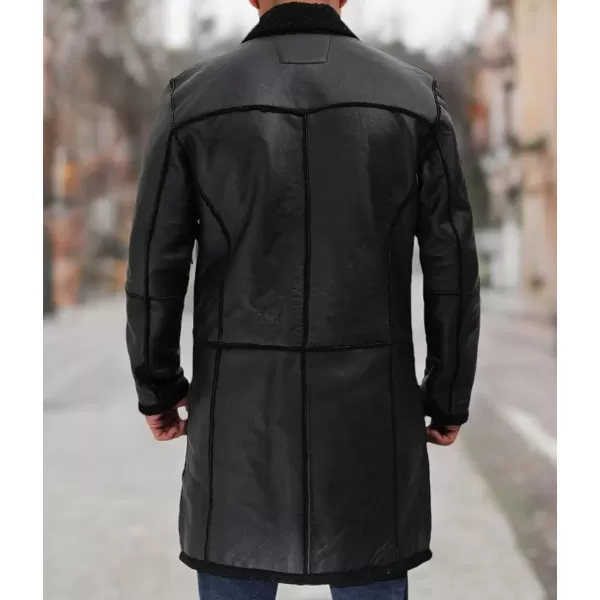 imageBlingsoul Black Trench Coat Men  Winter Shearling Long Leather Jackets For MenBlack  Rockville Shearling Coat