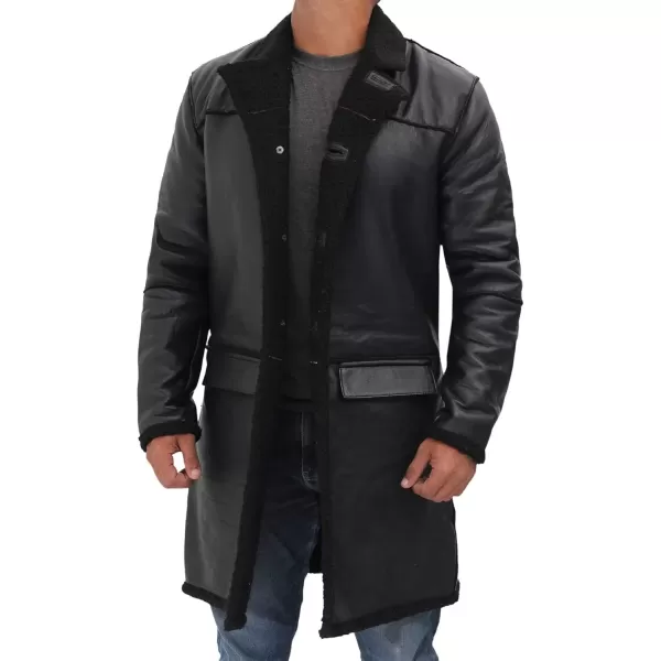 imageBlingsoul Black Trench Coat Men  Winter Shearling Long Leather Jackets For MenBlack  Rockville Shearling Coat