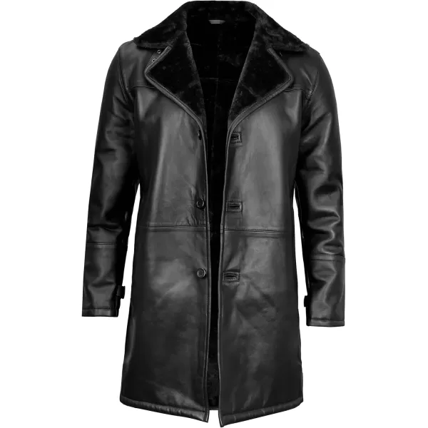 imageBlingsoul Black Trench Coat Men  Winter Shearling Long Leather Jackets For MenBlack  Turlock Shearling Coat