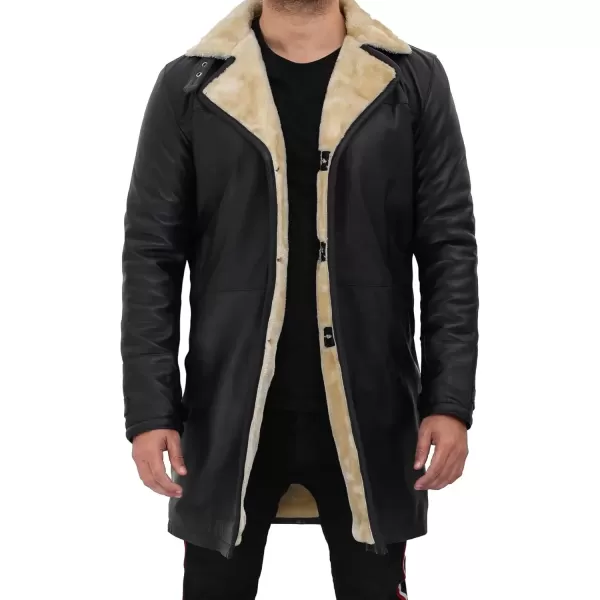 imageBlingsoul Black Trench Coat Men  Winter Shearling Long Leather Jackets For MenBlackBeige  Turlock Shearling Coat