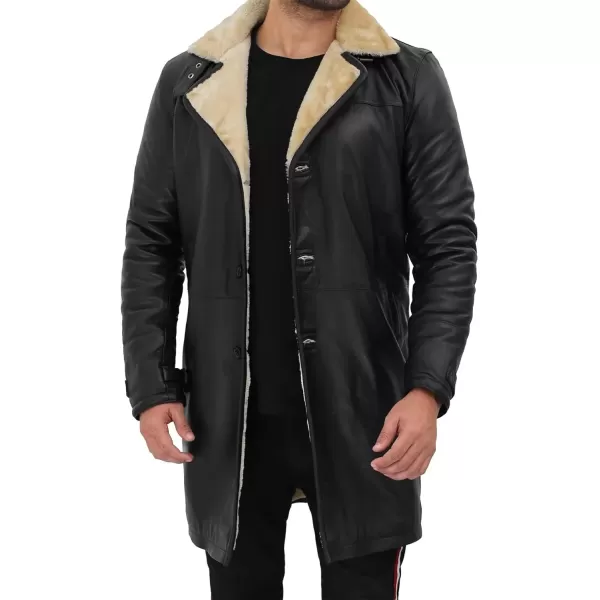 imageBlingsoul Black Trench Coat Men  Winter Shearling Long Leather Jackets For MenBlackBeige  Turlock Shearling Coat