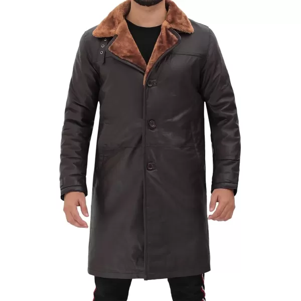 imageBlingsoul Black Trench Coat Men  Winter Shearling Long Leather Jackets For MenBlackBrown  Turlock Shearling Coat