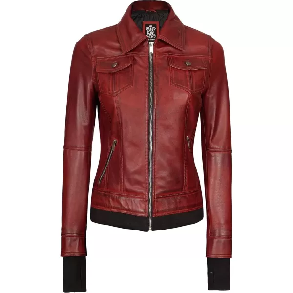 imageBlingsoul Disc Brown Leather Jacket Women N2  1316114 Tralee Maroon L