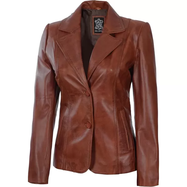 imageBlingsoul Leather Blazer Jacket Women  Leather Car Coats For WomenSurrey  Cognac Jacket