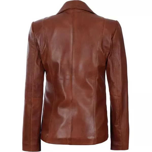 imageBlingsoul Leather Blazer Jacket Women  Leather Car Coats For WomenSurrey  Cognac Jacket