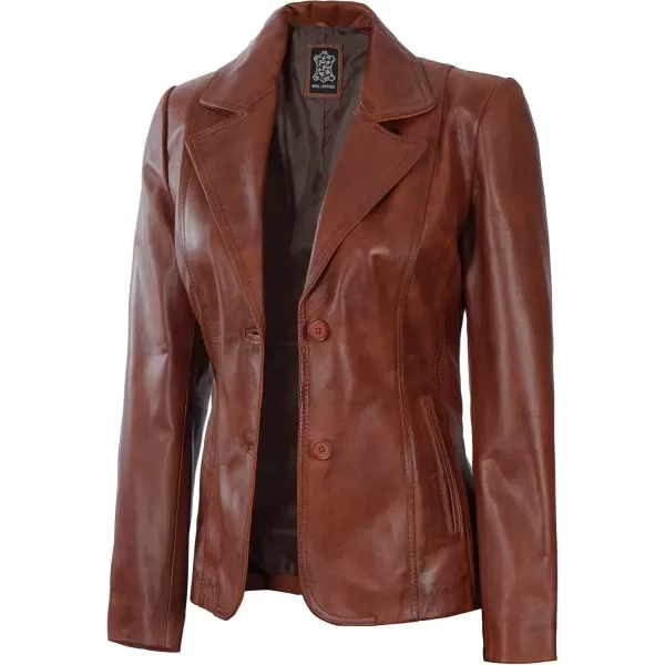 imageBlingsoul Leather Blazer Jacket Women  Leather Car Coats For WomenSurrey  Cognac Jacket