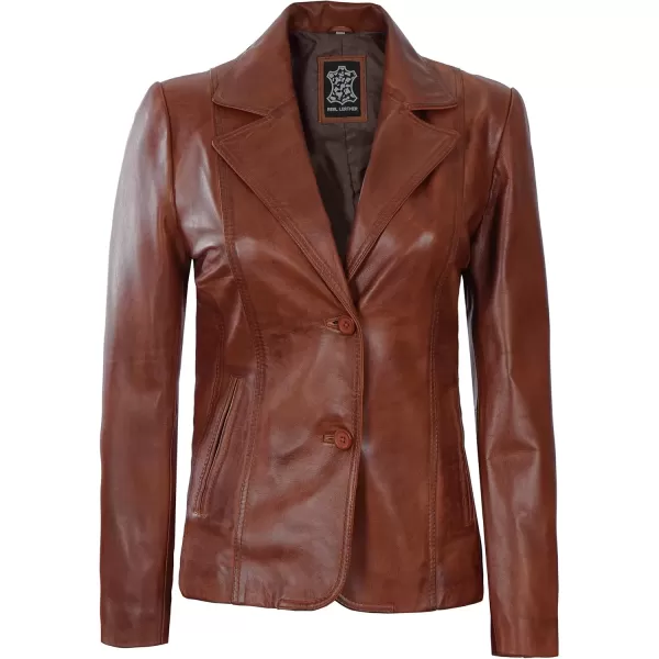 imageBlingsoul Leather Blazer Jacket Women  Leather Car Coats For WomenSurrey  Cognac Jacket