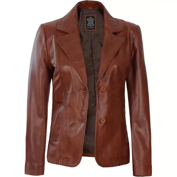 imageBlingsoul Leather Blazer Jacket Women  Leather Car Coats For WomenSurrey  Cognac Jacket