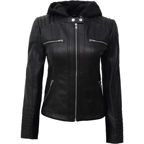 imageBlingsoul Leather Jacket Women  Real Lambskin Womens Leather Jackets with Removable HoodBlack  Helen Jacket