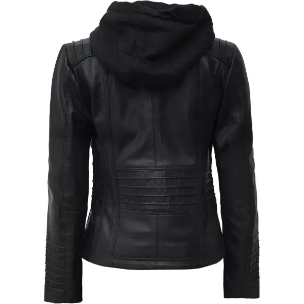 imageBlingsoul Leather Jacket Women  Real Lambskin Womens Leather Jackets with Removable HoodBlack  Helen Jacket