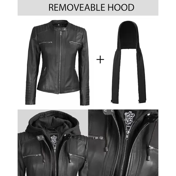 imageBlingsoul Leather Jacket Women  Real Lambskin Womens Leather Jackets with Removable HoodBlack  Helen Jacket