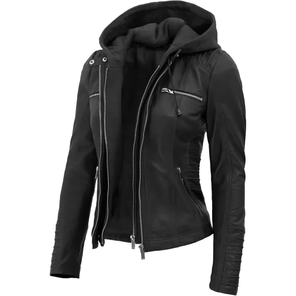 imageBlingsoul Leather Jacket Women  Real Lambskin Womens Leather Jackets with Removable HoodBlack  Helen Jacket