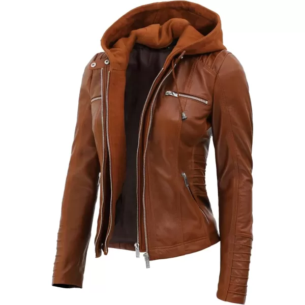 imageBlingsoul Leather Jacket Women  Real Lambskin Womens Leather Jackets with Removable HoodBrown  Helen Jacket