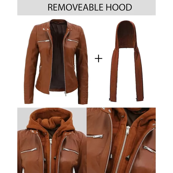 imageBlingsoul Leather Jacket Women  Real Lambskin Womens Leather Jackets with Removable HoodBrown  Helen Jacket