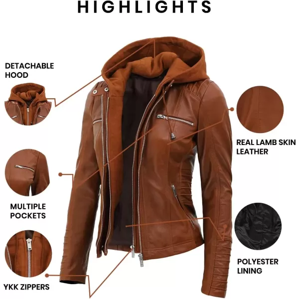 imageBlingsoul Leather Jacket Women  Real Lambskin Womens Leather Jackets with Removable HoodBrown  Helen Jacket