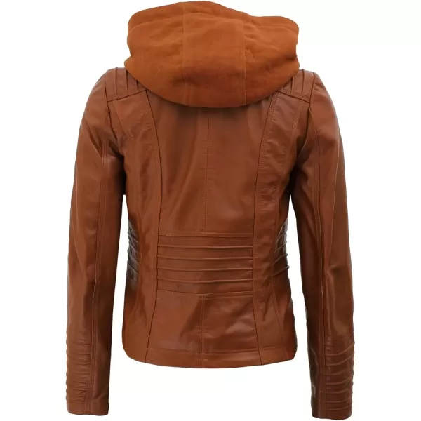 imageBlingsoul Leather Jacket Women  Real Lambskin Womens Leather Jackets with Removable HoodBrown  Helen Jacket