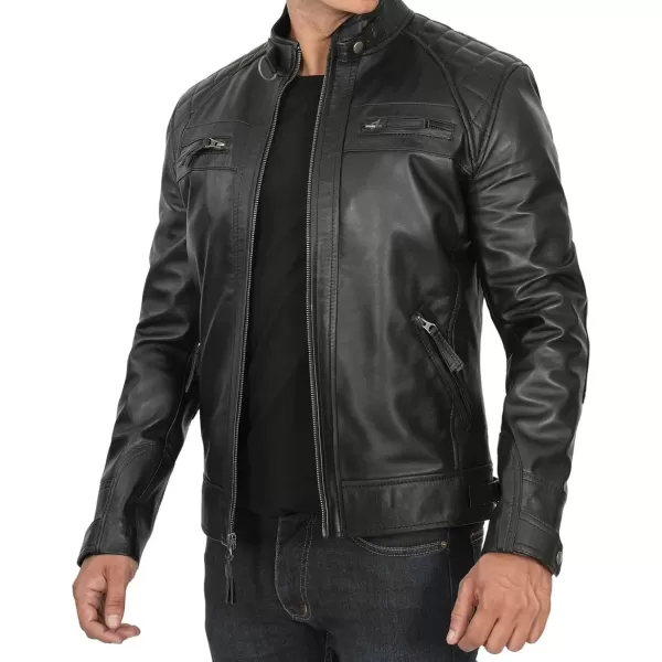 imageBlingsoul Motorcycle Leather Jacket Men  Quilted Cafe Racer Leather Jackets For MenJohnson  Black Leather Jacket