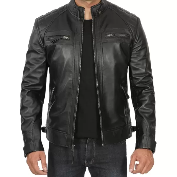 imageBlingsoul Motorcycle Leather Jacket Men  Quilted Cafe Racer Leather Jackets For MenJohnson  Black Leather Jacket