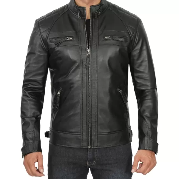 imageBlingsoul Motorcycle Leather Jacket Men  Quilted Cafe Racer Leather Jackets For MenJohnson  Black Leather Jacket