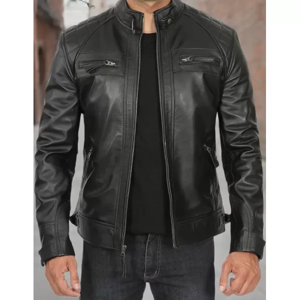 imageBlingsoul Motorcycle Leather Jacket Men  Quilted Cafe Racer Leather Jackets For MenJohnson  Black Leather Jacket