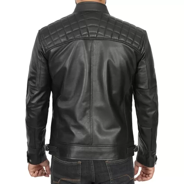 imageBlingsoul Motorcycle Leather Jacket Men  Quilted Cafe Racer Leather Jackets For MenJohnson  Black Leather Jacket