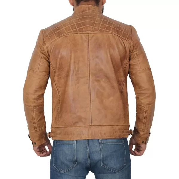 imageBlingsoul Motorcycle Leather Jacket Men  Quilted Cafe Racer Leather Jackets For MenJohnson  Light Brown Leather Jacket