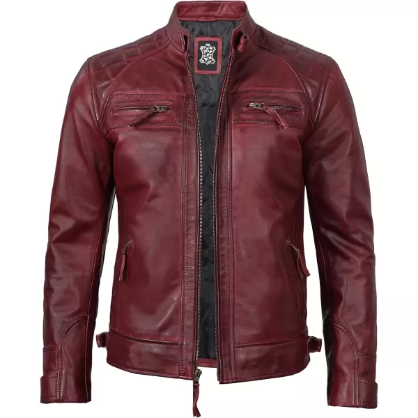 imageBlingsoul Motorcycle Leather Jacket Men  Quilted Cafe Racer Leather Jackets For MenJohnson  Maroon Leather Jacket