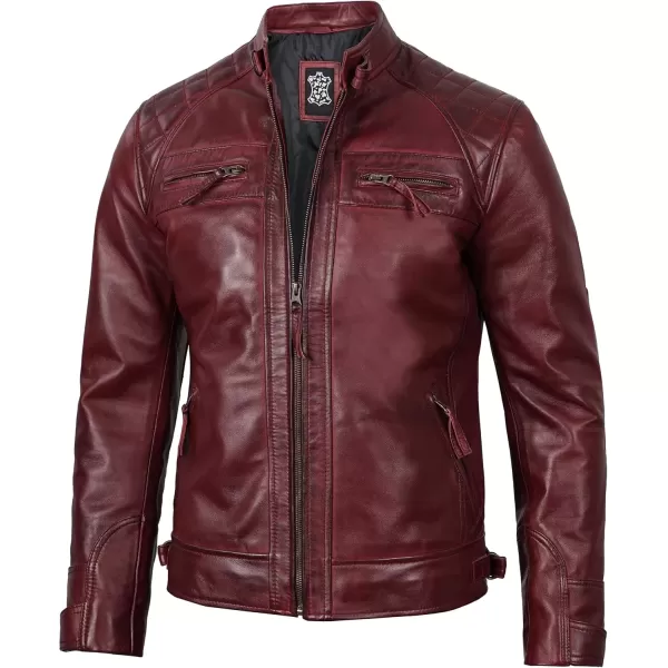 imageBlingsoul Motorcycle Leather Jacket Men  Quilted Cafe Racer Leather Jackets For MenJohnson  Maroon Leather Jacket