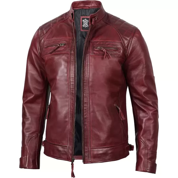 imageBlingsoul Motorcycle Leather Jacket Men  Quilted Cafe Racer Leather Jackets For MenJohnson  Maroon Leather Jacket