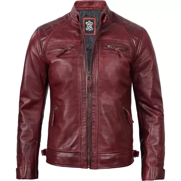 imageBlingsoul Motorcycle Leather Jacket Men  Quilted Cafe Racer Leather Jackets For MenJohnson  Maroon Leather Jacket