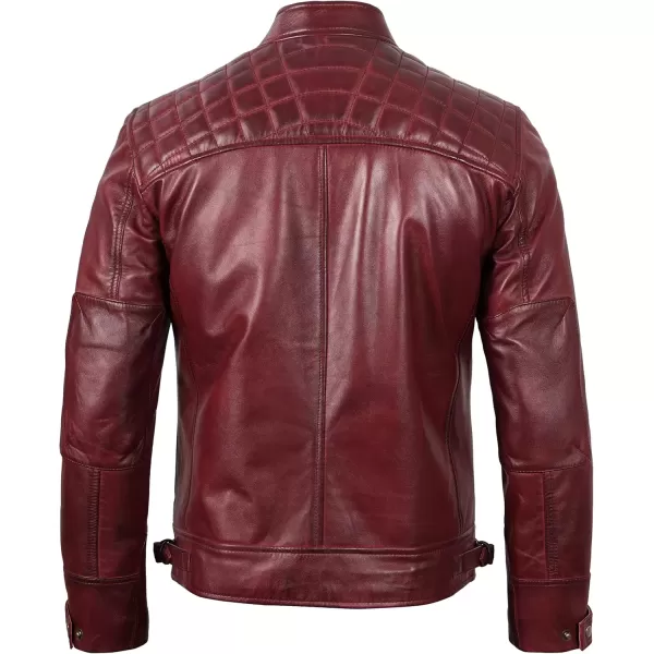 imageBlingsoul Motorcycle Leather Jacket Men  Quilted Cafe Racer Leather Jackets For MenJohnson  Maroon Leather Jacket