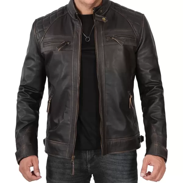 imageBlingsoul Motorcycle Leather Jacket Men  Quilted Cafe Racer Leather Jackets For MenJohnson  Ruboff Brown Leather Jacket