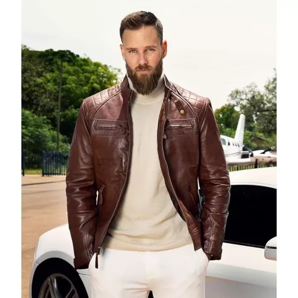 imageBlingsoul Motorcycle Leather Jacket Men  Quilted Cafe Racer Leather Jackets For MenJohnson  Tan Brown Leather Jacket