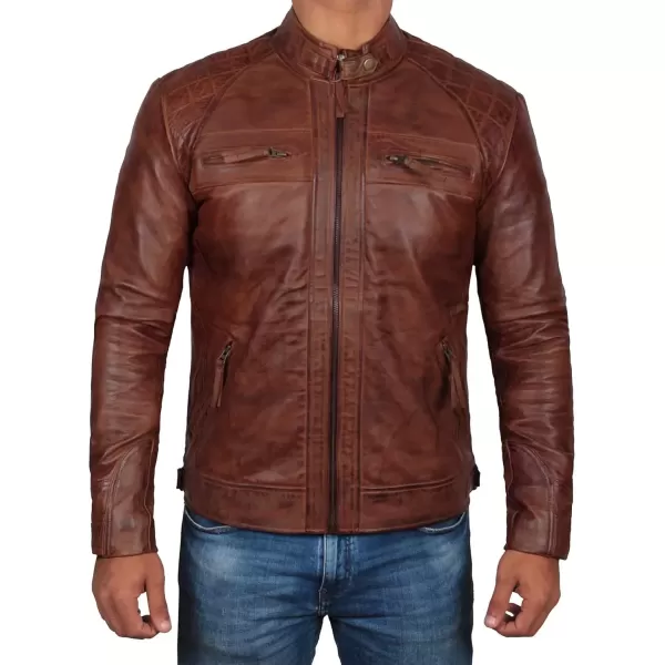 imageBlingsoul Motorcycle Leather Jacket Men  Quilted Cafe Racer Leather Jackets For MenJohnson  Tan Brown Leather Jacket