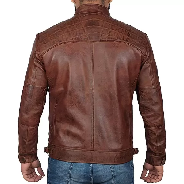 imageBlingsoul Motorcycle Leather Jacket Men  Quilted Cafe Racer Leather Jackets For MenJohnson  Tan Brown Leather Jacket