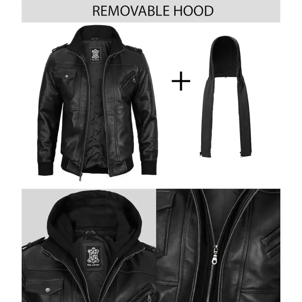 imageBlingsoul Leather Bomber Jackets For Men  Real Lambskin Mens Leather Jacket With HoodEdinburgh  Black Jacket