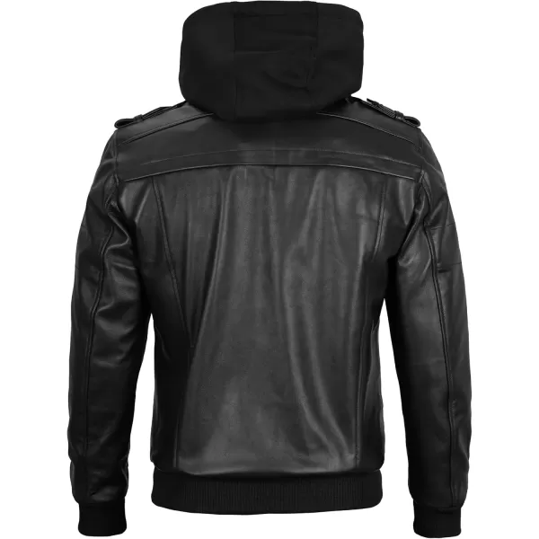 imageBlingsoul Leather Bomber Jackets For Men  Real Lambskin Mens Leather Jacket With HoodEdinburgh  Black Jacket