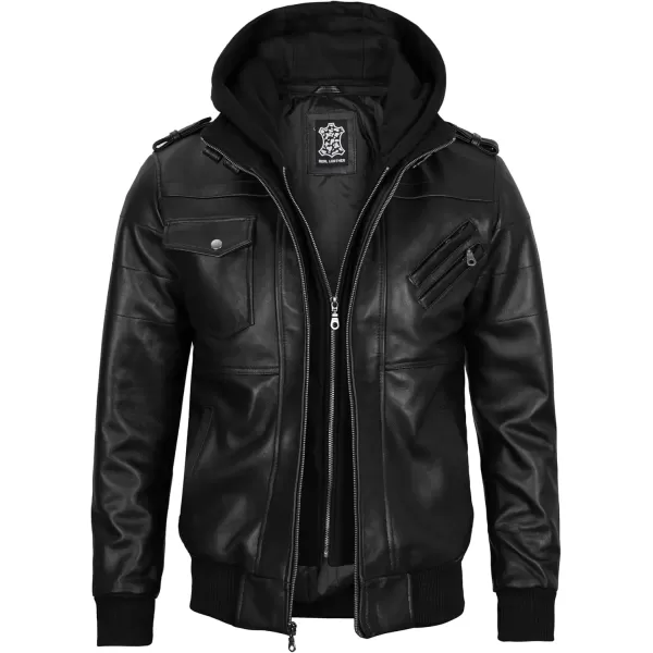 imageBlingsoul Leather Bomber Jackets For Men  Real Lambskin Mens Leather Jacket With HoodEdinburgh  Black Jacket