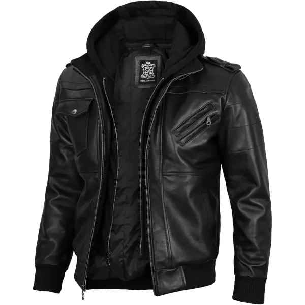 imageBlingsoul Leather Bomber Jackets For Men  Real Lambskin Mens Leather Jacket With HoodEdinburgh  Black Jacket