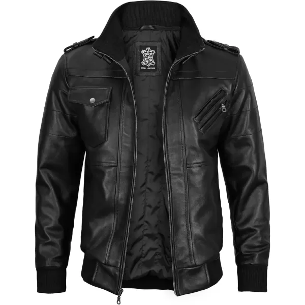 imageBlingsoul Leather Bomber Jackets For Men  Real Lambskin Mens Leather Jacket With HoodEdinburgh  Black Jacket